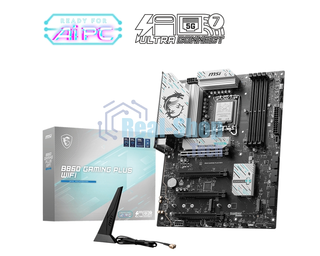 Материнская плата MSI B860 GAMING PLUS WIFI, LGA 1851, Intel B860, 4xDDR5, 4xSATA, 3xM.2, 1xPCIe 4.0 x4, 1xPCIe 5.0 x16, 1xDP, 1xHDMI, 1xUSB-C, 1x 5Gb LAN, 4xUSB-A 2.0, 2xUSB-A 3.2 Gen 1, 2xUSB 3.2 Gen 2, 7.1, 3x3.5 мм, ATX