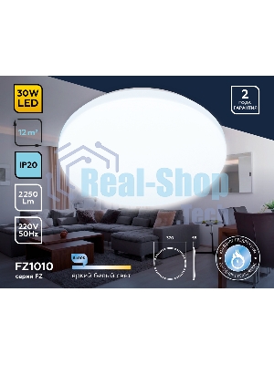 Потолочный светодиодный светильник Ambrella light FZ1010 WH белый 30W 6400K D370*55 (Без ПДУ)