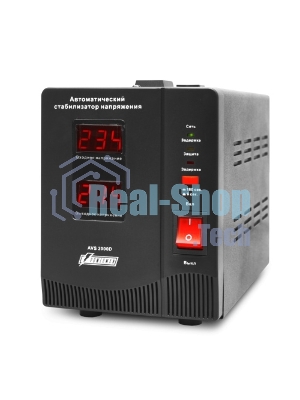 Стабилизатор напряжения Powerman AVS-D Voltage Regulator 2000VA, Digital Indication, 2x Schuko Outlets, 1m Power Cord, 230V, 1 year warranty, черный