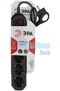 Сетевой фильтр ЭРА USF-5es-1.5m-B, 1.5 м, черный