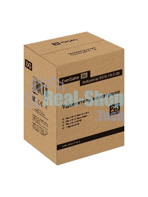 Удлинитель на катушке ExeGate industrial ECS-10-2-25 (4 евророзетки, IP20, 25 м, защита от детей, защита от перегрузки, 2х1,0 мм2, 10А/2.3 кВт)