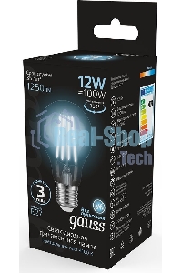 Лампа cветодиодная Gauss Filament А60 12W 1250lm 4100К Е27 LED 1/10/40