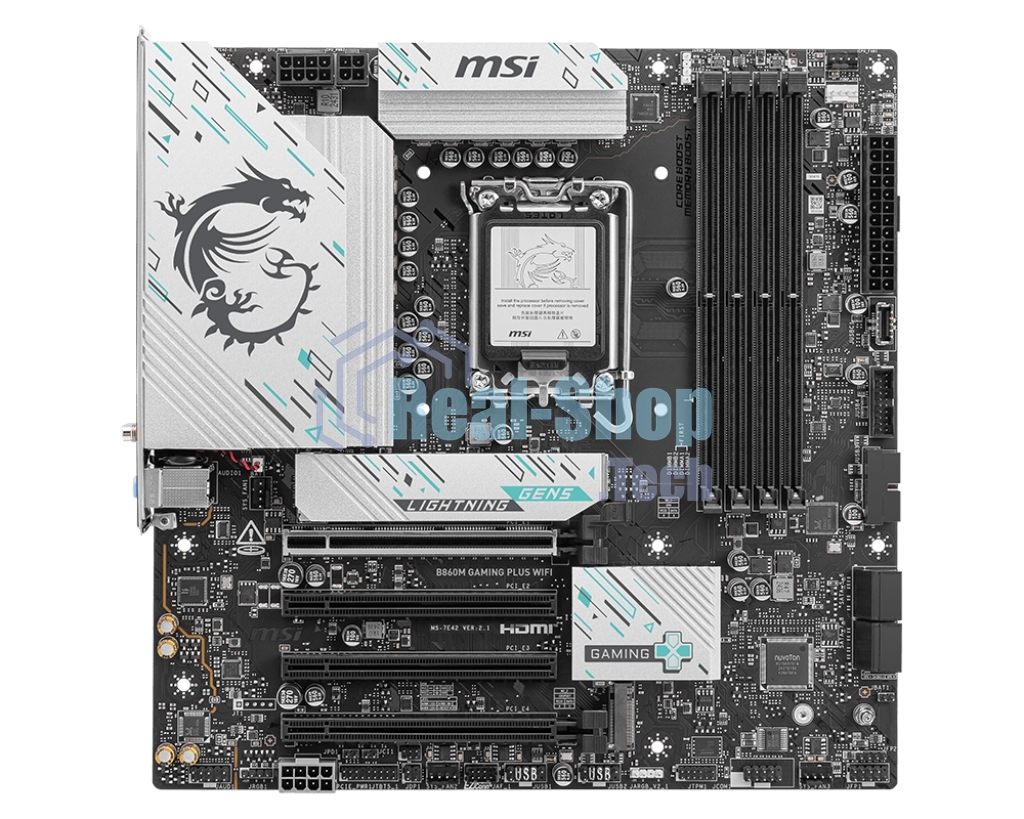 Материнская плата MSI B860M GAMING PLUS WIFI, LGA 1851, Intel B860, 4xDDR5, 4xSATA, 3xM.2, 1xPCIe 4.0 x4, 1xPCIe 5.0 x16, 1xDP, 1xHDMI, 1xUSB-C, 1x 5Gb LAN, 3xUSB-A 2.0, 2xUSB-A 3.2 Gen 1, 1xUSB 3.2 Gen 2, 7.1, 3x3.5 мм, mATX