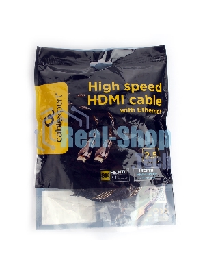 Кабель Cablexpert HDMI CCP-HDMI8К-2.5M, 19M/19M, v2.1, 8К, медь, позол.разъемы, экран, оплетка, 2.5м, черный, пакет