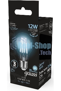 Лампа cветодиодная Gauss Filament А60 12W 1250lm 4100К Е27 LED 1/10/40