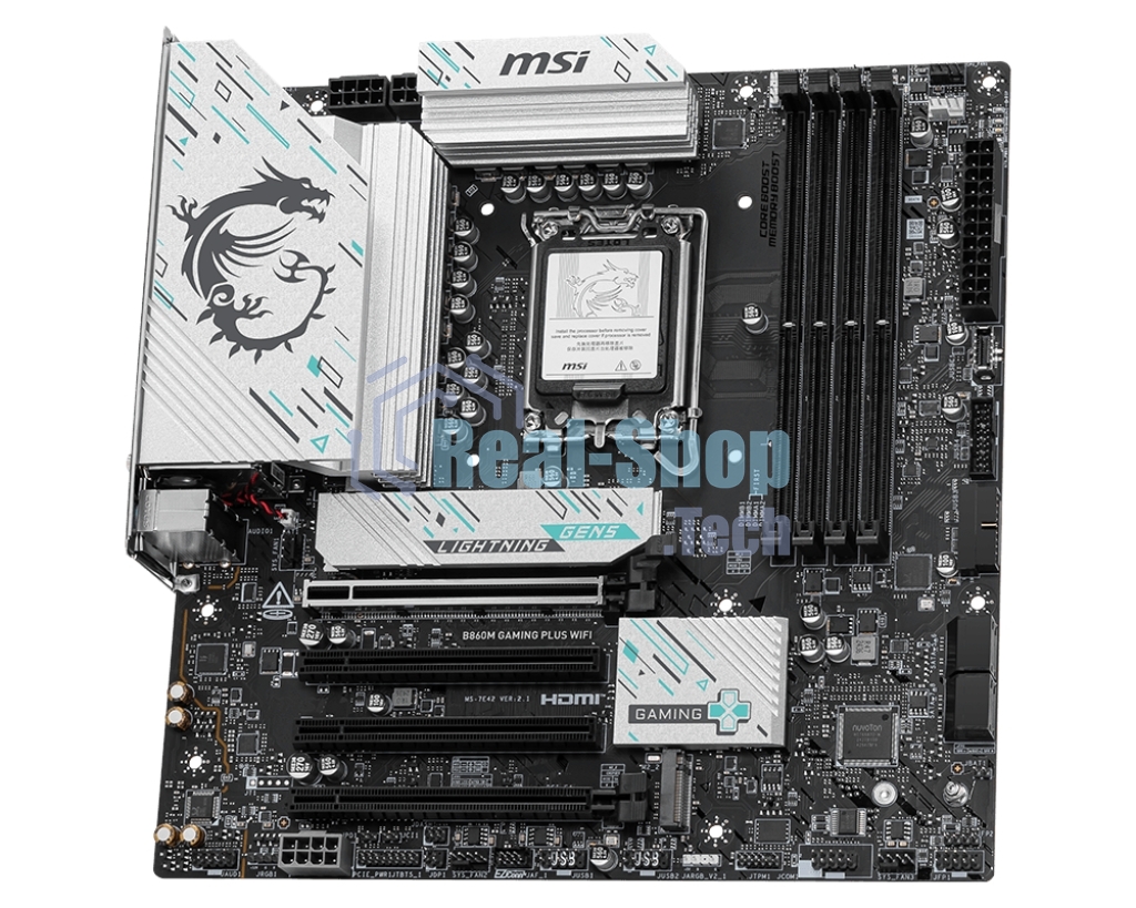 Материнская плата MSI B860M GAMING PLUS WIFI, LGA 1851, Intel B860, 4xDDR5, 4xSATA, 3xM.2, 1xPCIe 4.0 x4, 1xPCIe 5.0 x16, 1xDP, 1xHDMI, 1xUSB-C, 1x 5Gb LAN, 3xUSB-A 2.0, 2xUSB-A 3.2 Gen 1, 1xUSB 3.2 Gen 2, 7.1, 3x3.5 мм, mATX