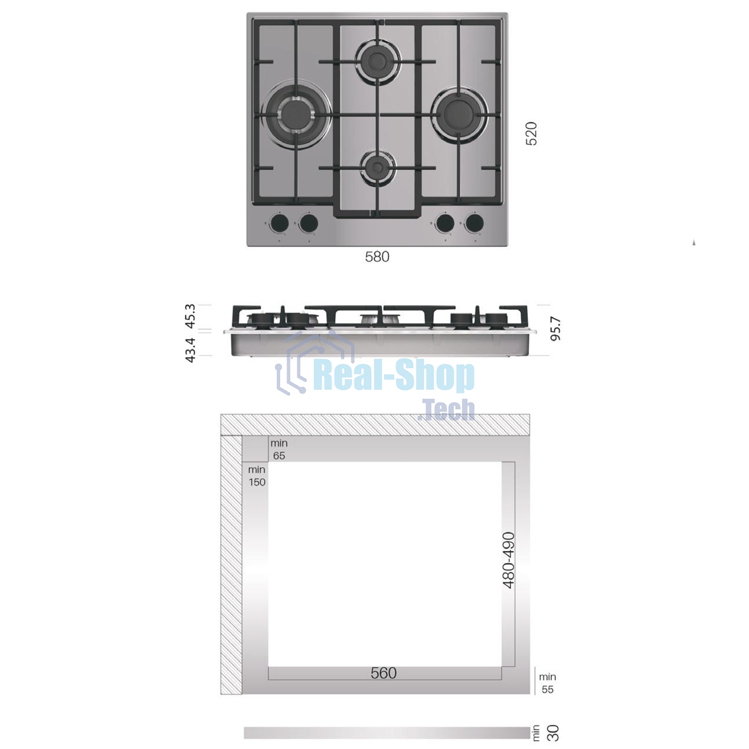 Газовая варочная поверхность Korting HG 688 CTX, 4 конфорки, нержавеющая сталь, 9300 Вт