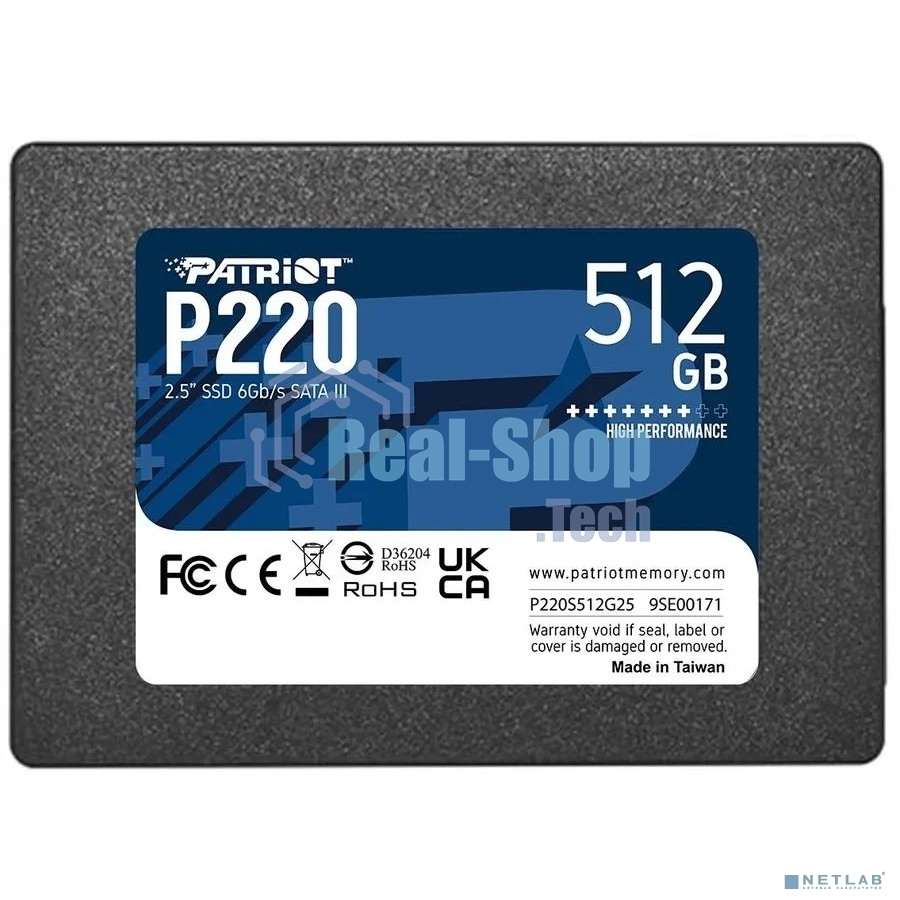 Накопитель SSD Patriot P220, 512Gb, SATA III, 2.5
