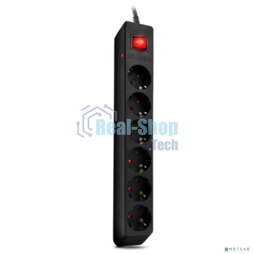 Сетевой фильтр SVEN Optima 3,0 м (6 розеток с защитными шторками) черный, цветная коробка