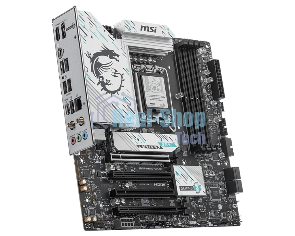 Материнская плата MSI B860M GAMING PLUS WIFI, LGA 1851, Intel B860, 4xDDR5, 4xSATA, 3xM.2, 1xPCIe 4.0 x4, 1xPCIe 5.0 x16, 1xDP, 1xHDMI, 1xUSB-C, 1x 5Gb LAN, 3xUSB-A 2.0, 2xUSB-A 3.2 Gen 1, 1xUSB 3.2 Gen 2, 7.1, 3x3.5 мм, mATX