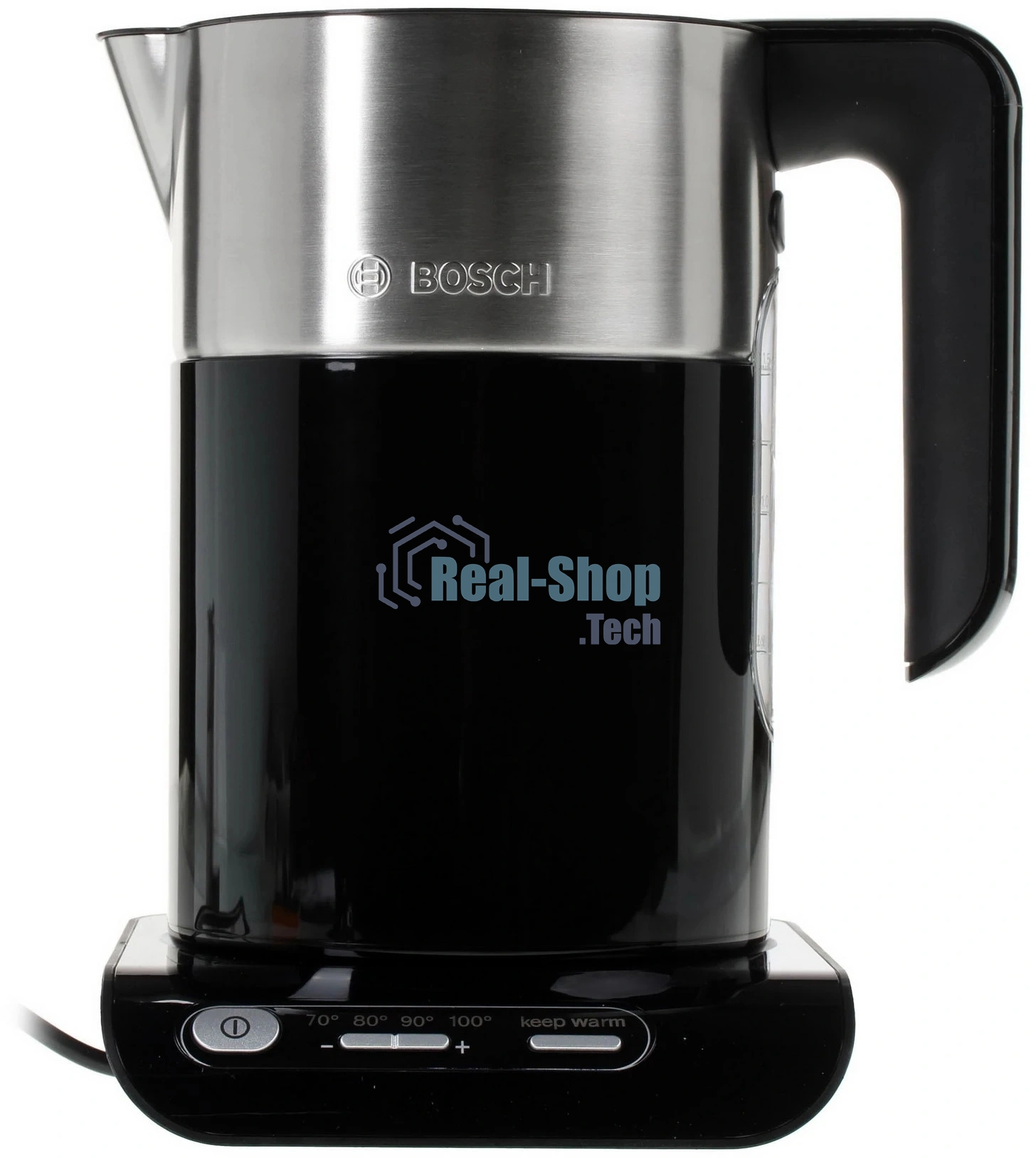 Чайник электрический Bosch TWK8613 черный/серебристый, 1.5 л, 2400 Вт, скрытый нагревательный элемент, поддержание температуры
