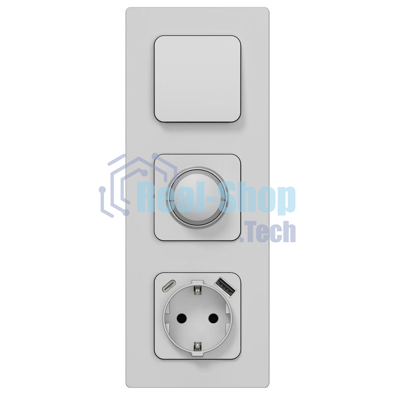 Розетка 1-местная с заземлением с защитными шторками 16А с USB A+C 20Вт безвинтовое крепление РСЮшс11-1-ФлА алюминий FLITE