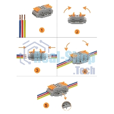 Клемма соединительная Rexant многоразовая проходная 3 полюса, с монтажной площадкой (0,08-4 мм²), серая (30 шт./уп.)