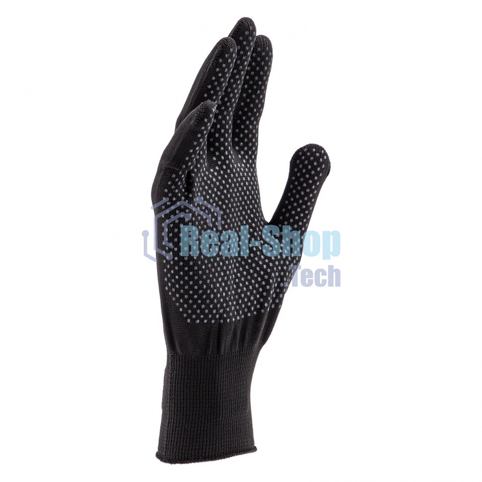 Перчатки из синтетической нити, ПВХ точка, 13 класс, черные, XL Россия