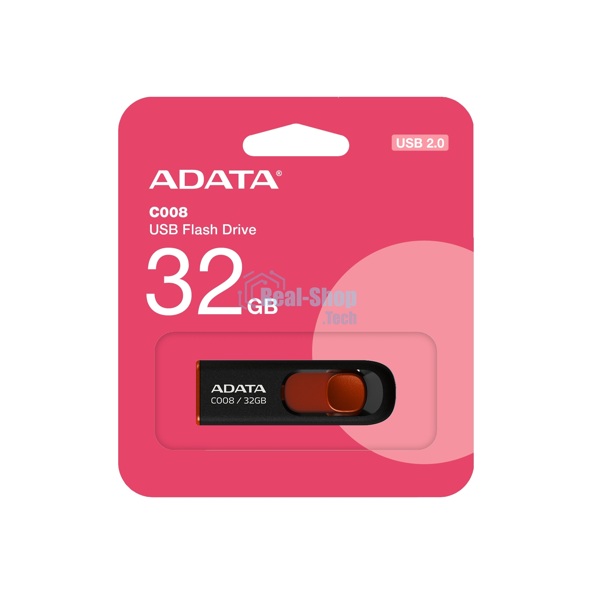 Флешка USB ADATA С008 (AC008-32G-RKD), 32Gb, USB 2.0, R/W 15/5, черный/красный