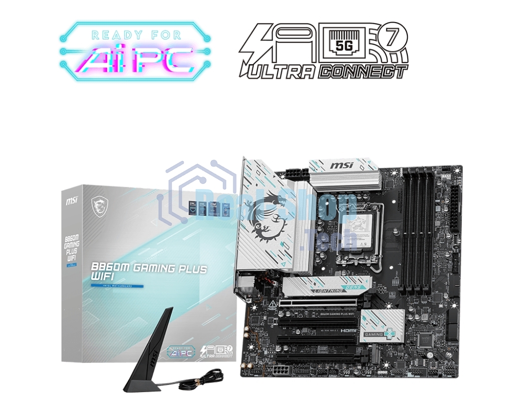 Материнская плата MSI B860M GAMING PLUS WIFI, LGA 1851, Intel B860, 4xDDR5, 4xSATA, 3xM.2, 1xPCIe 4.0 x4, 1xPCIe 5.0 x16, 1xDP, 1xHDMI, 1xUSB-C, 1x 5Gb LAN, 3xUSB-A 2.0, 2xUSB-A 3.2 Gen 1, 1xUSB 3.2 Gen 2, 7.1, 3x3.5 мм, mATX