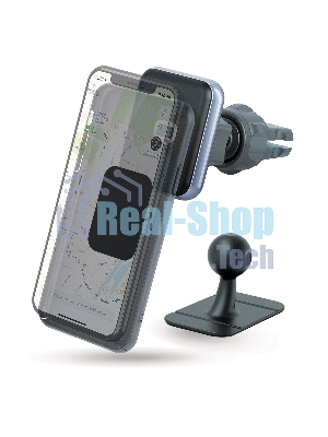 Автомобильный держатель для смартфонов Qumo MagFix, с креплением на решетку воздуховода и на панель (в комплекте), черный