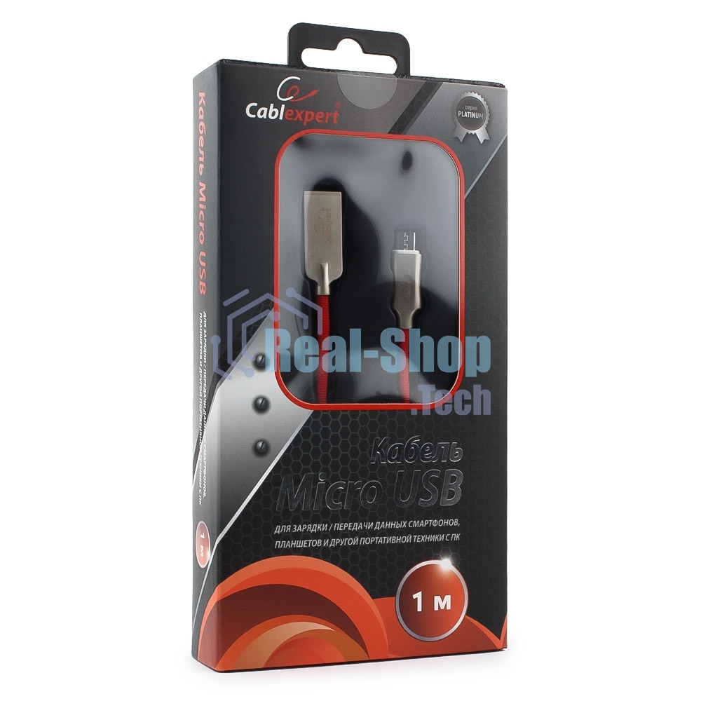 Кабель USB2.0 Cablexpert CC-P-mUSB02R-1M, AM/microB, серия Platinum, длина 1м, красный, блистер