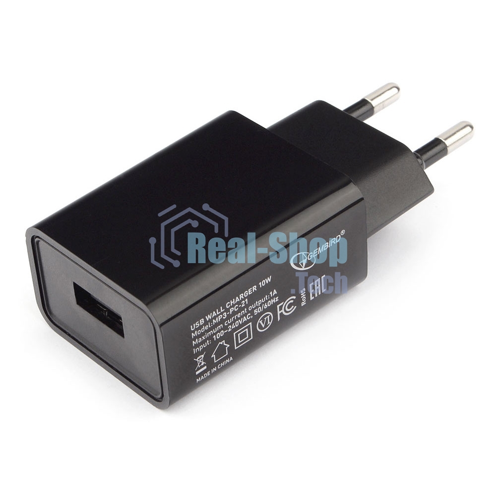 Сетевое зарядное устройство Cablexpert MP3A-PC-21 100/220V - 5V USB 1 порт, 1A, черный