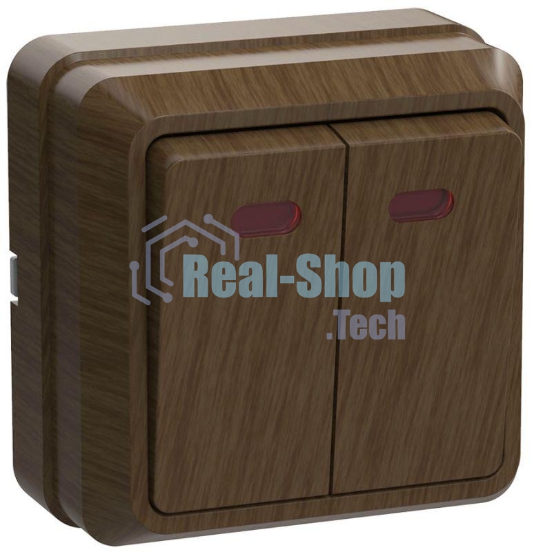 Выключатель 2-кл. ОП ОКТАВА 10А IP20 с индик. дуб ИЭК EVO21-K04-10-DC