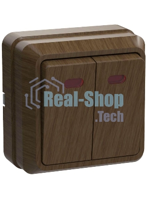 Выключатель 2-кл. ОП ОКТАВА 10А IP20 с индик. дуб ИЭК EVO21-K04-10-DC