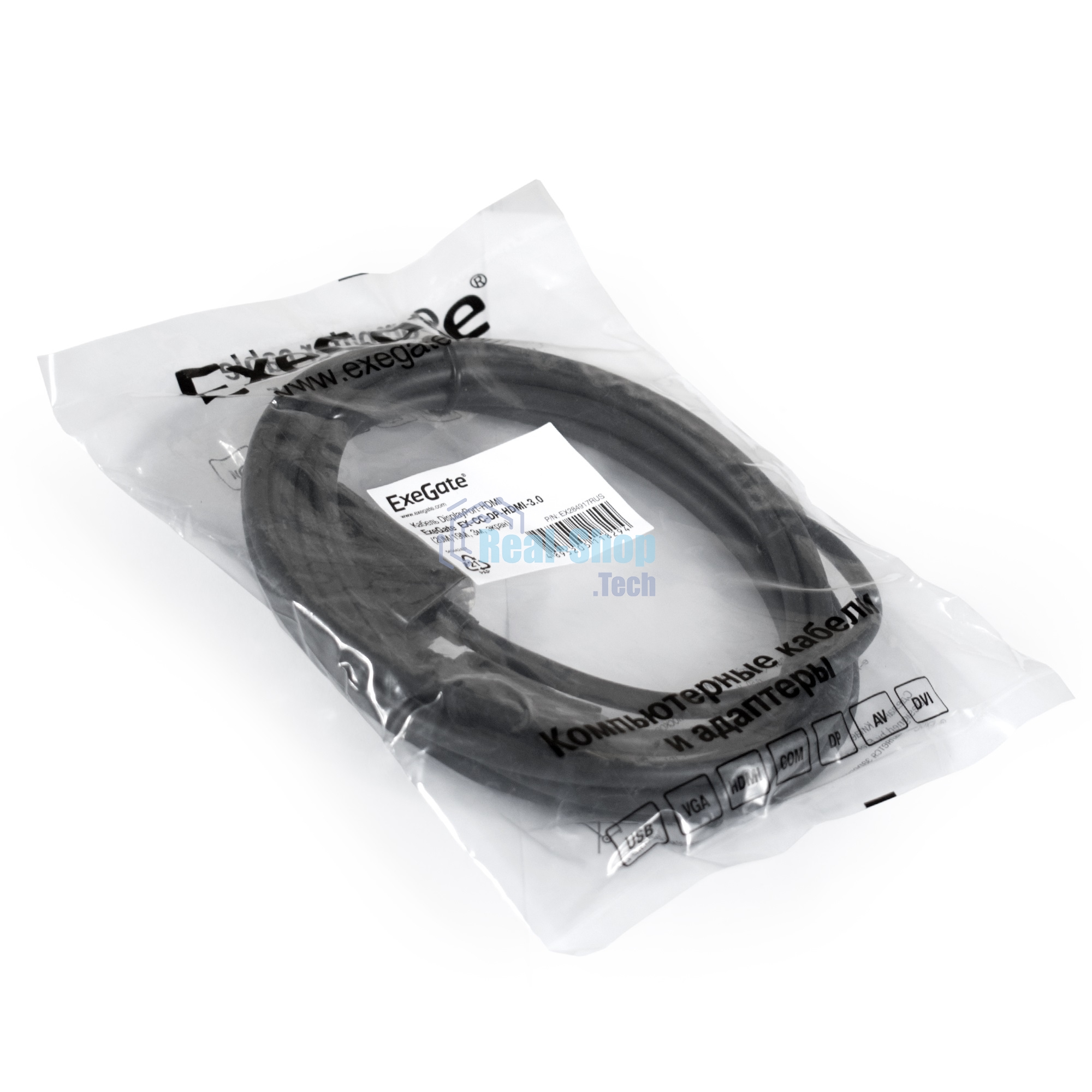 Кабель ExeGate EX284915RUS DisplayPort-HDMI ExeGate EX-CC-DP-HDMI-1.8 (20M/19M, 1,8м, экран)