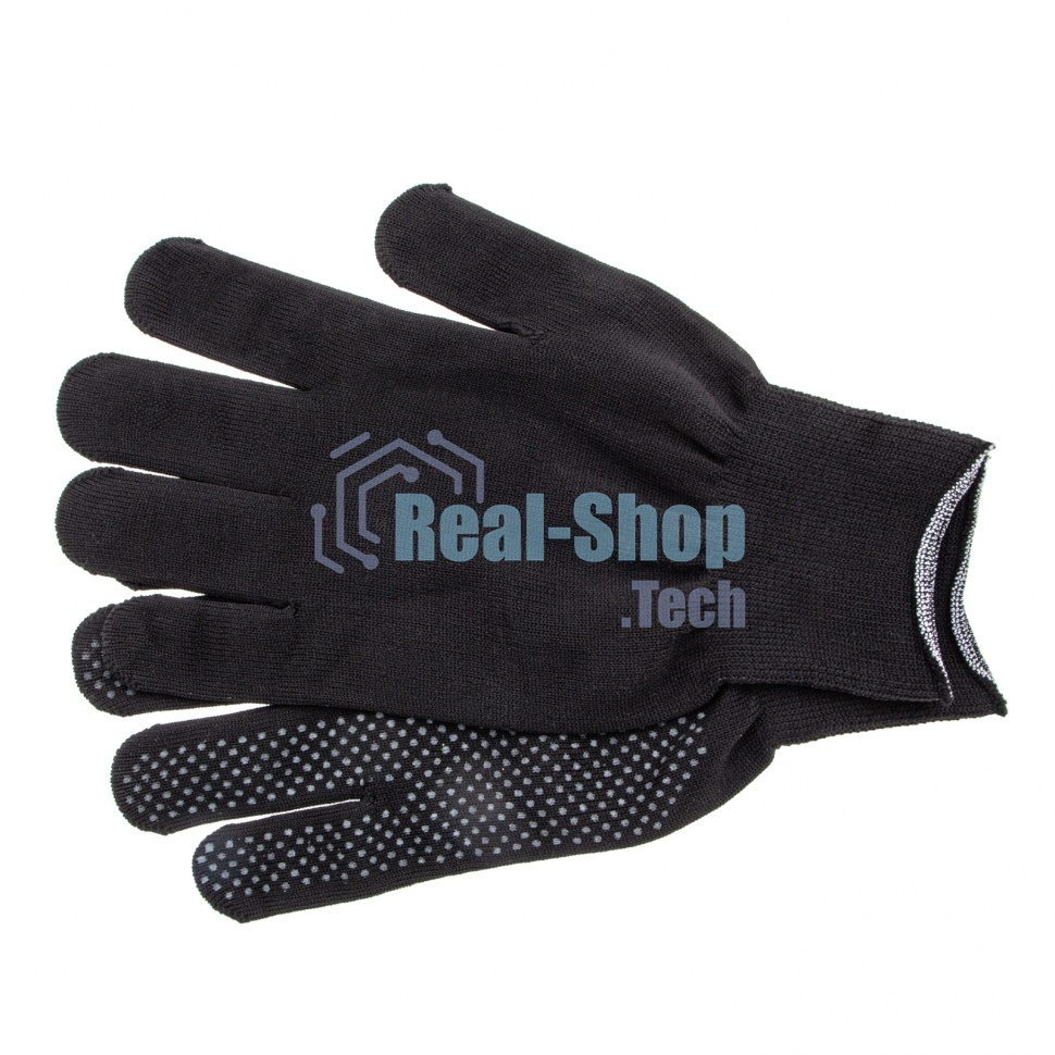 Перчатки из синтетической нити, ПВХ точка, 13 класс, черные, XL Россия