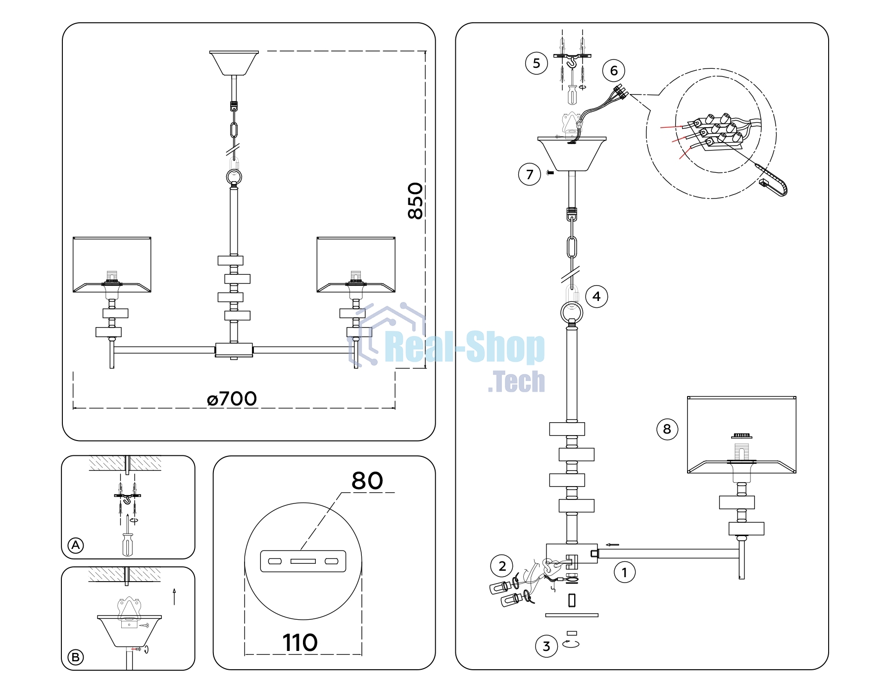 Люстра Ambrella light LH71331/5 CGD золото E14/5 max 40W D700*850
