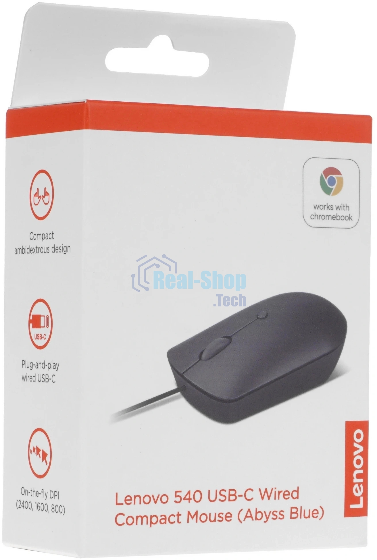 Мышь проводная Lenovo 540 синий, 2400 dpi, USB-C, кнопки - 4