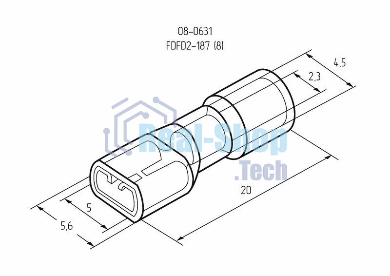 Клемма плоская Rexant полностью изолированная гнездо 5 мм 1.5-2.5 мм² (РППи-м 2.5-(4.8))