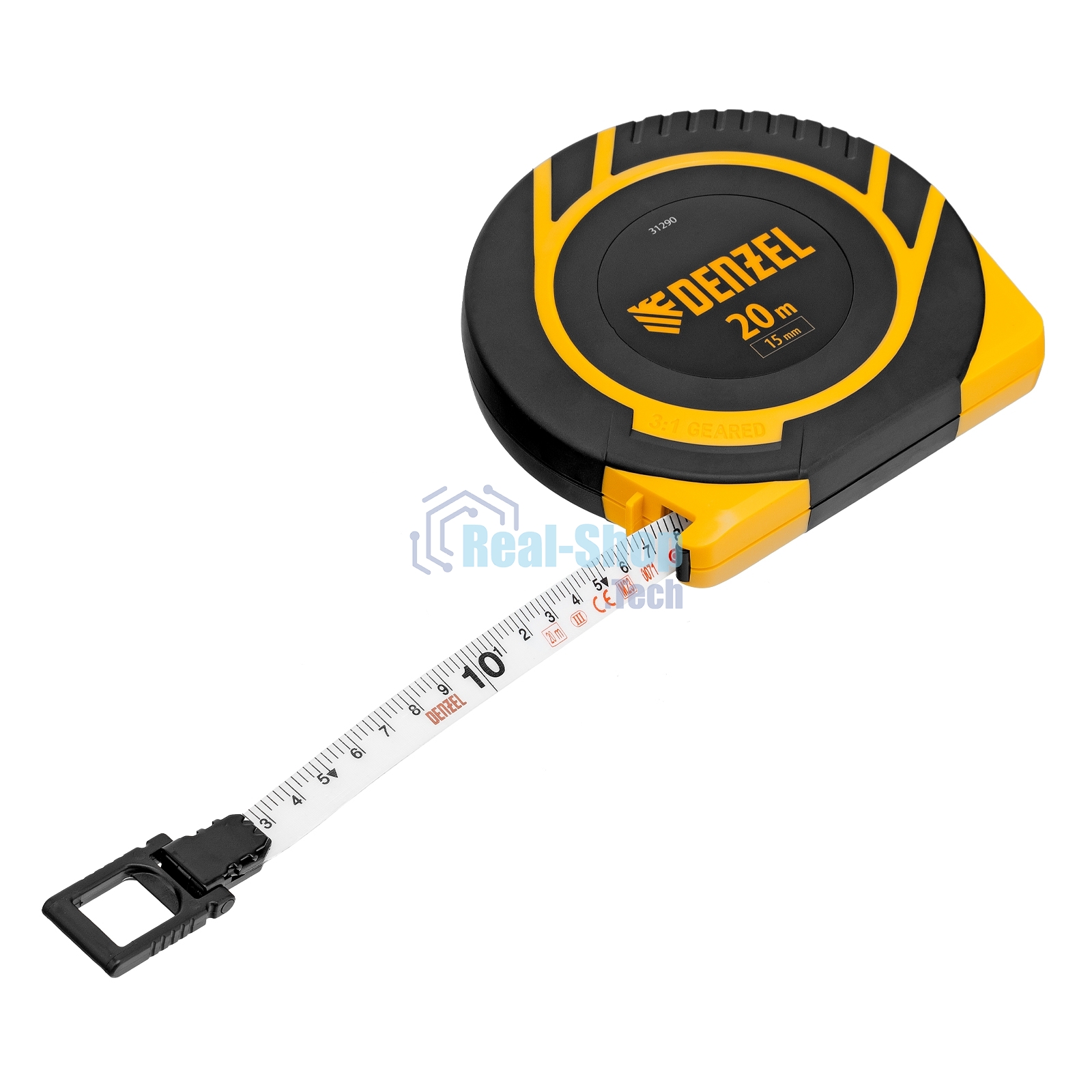Рулетка геодезическая Denzel 20 м х 15 мм, закрытый корпус, фиберглассовая лента