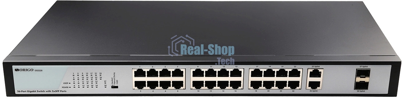 Коммутатор неуправляемый ORIGO 26x1000Base-T, 2x1000Base-X SFP, комплект для установки в 19
