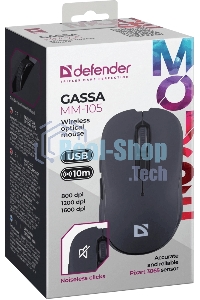 Мышь беспроводная Defender Gassa MM-105 черный, 1600 dpi, радиоканал, USB, кнопки - 6