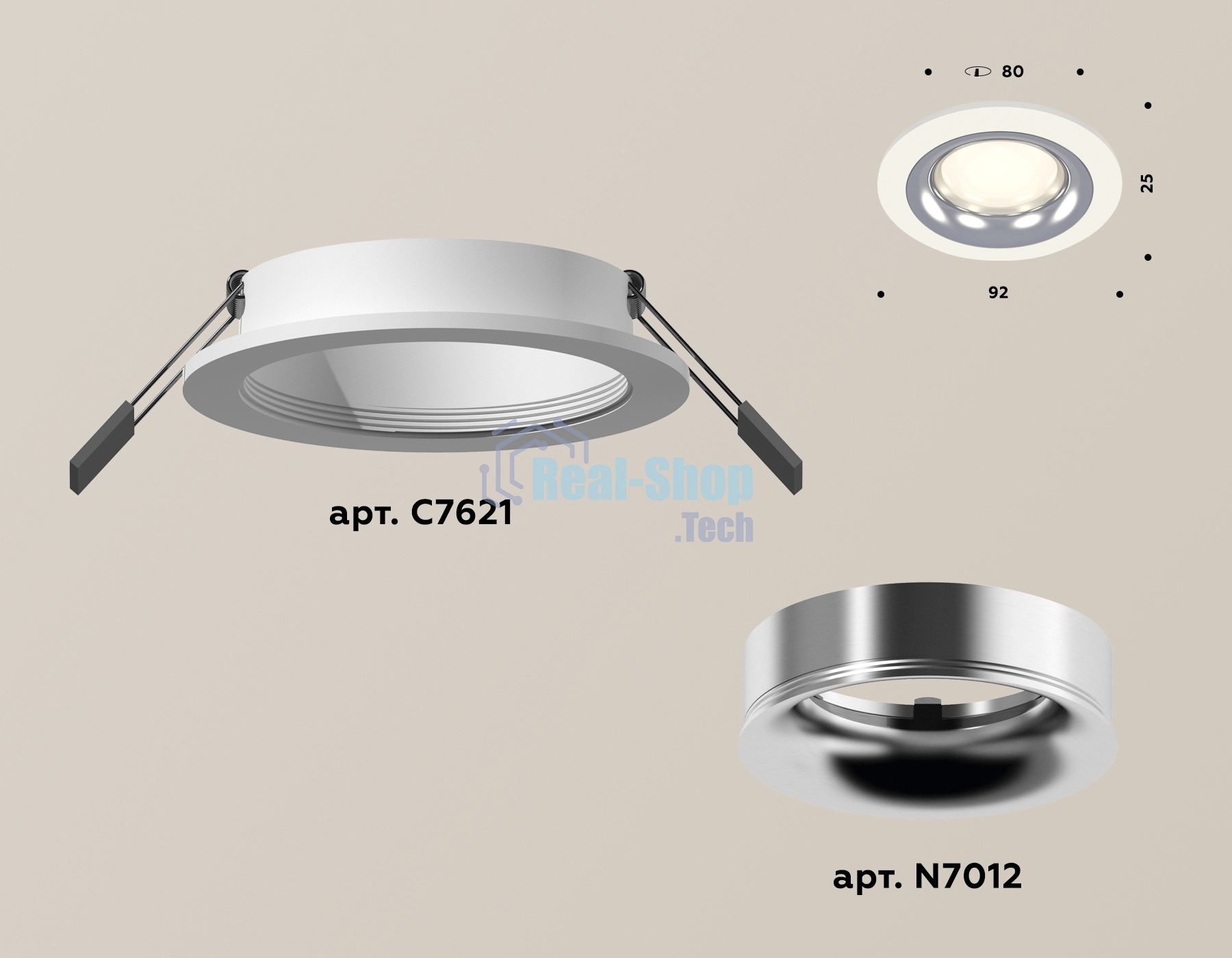 Комплект встраиваемого светильника Ambrella light XC7621003 SWH/PSL белый песок/серебро полированное MR16 GU5.3 (C7621, N7012)