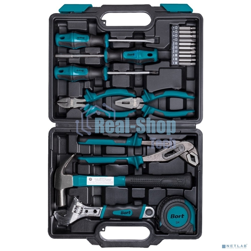 Набор ручного инструмента Bort BTK-19(93412864) Предметов в наборе 19 шт; Материал Сталь; Вес изделия 2,2 кг; Вес брутто=2,64 (Вес нетто=2,64) кг; 36,5 x 6,5 x 22; набор аксессуаров 20 шт; Биты из хромванадиевой стали, Отвертка с двухкомпонентной рукоятко