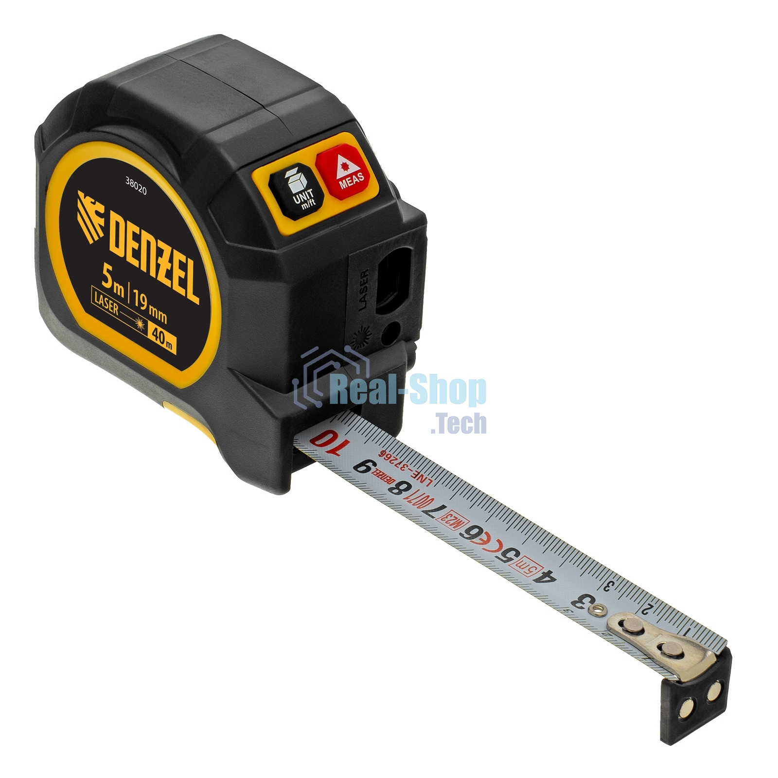 Лазерный дальномер с рулеткой Denzel LT-40, 5м x 19 мм, дальномер 40м, автомат. фиксация