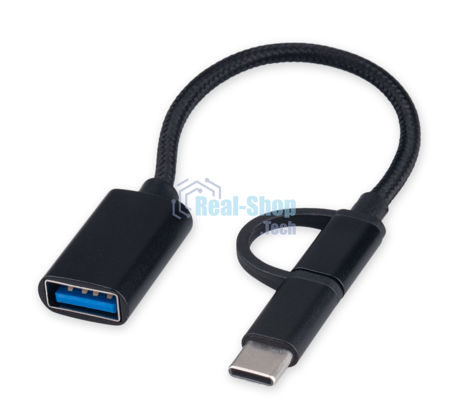 Кабель-переходник USB2.0 OTG Cablexpert A-OTG-CMAF2-2in1, Type-C(M)+MicroUSB(M)/AF, алюминий+нейлон.оплетка, 0.15м, пакет