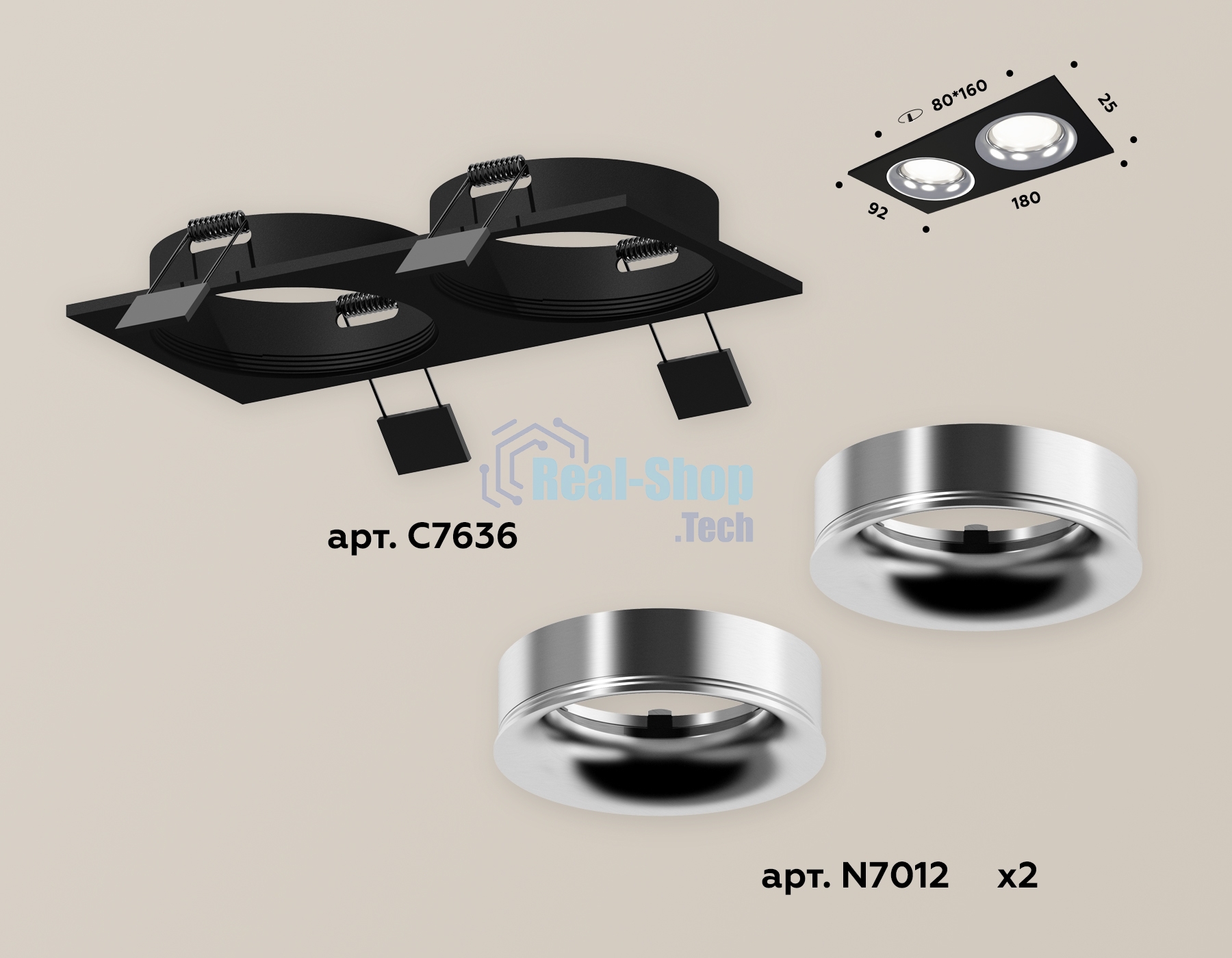 Комплект встраиваемого светильника Ambrella light XC7636003 SBK/PCL черный песок/серебро полированное MR16 GU5.3 (C7636, N7012)