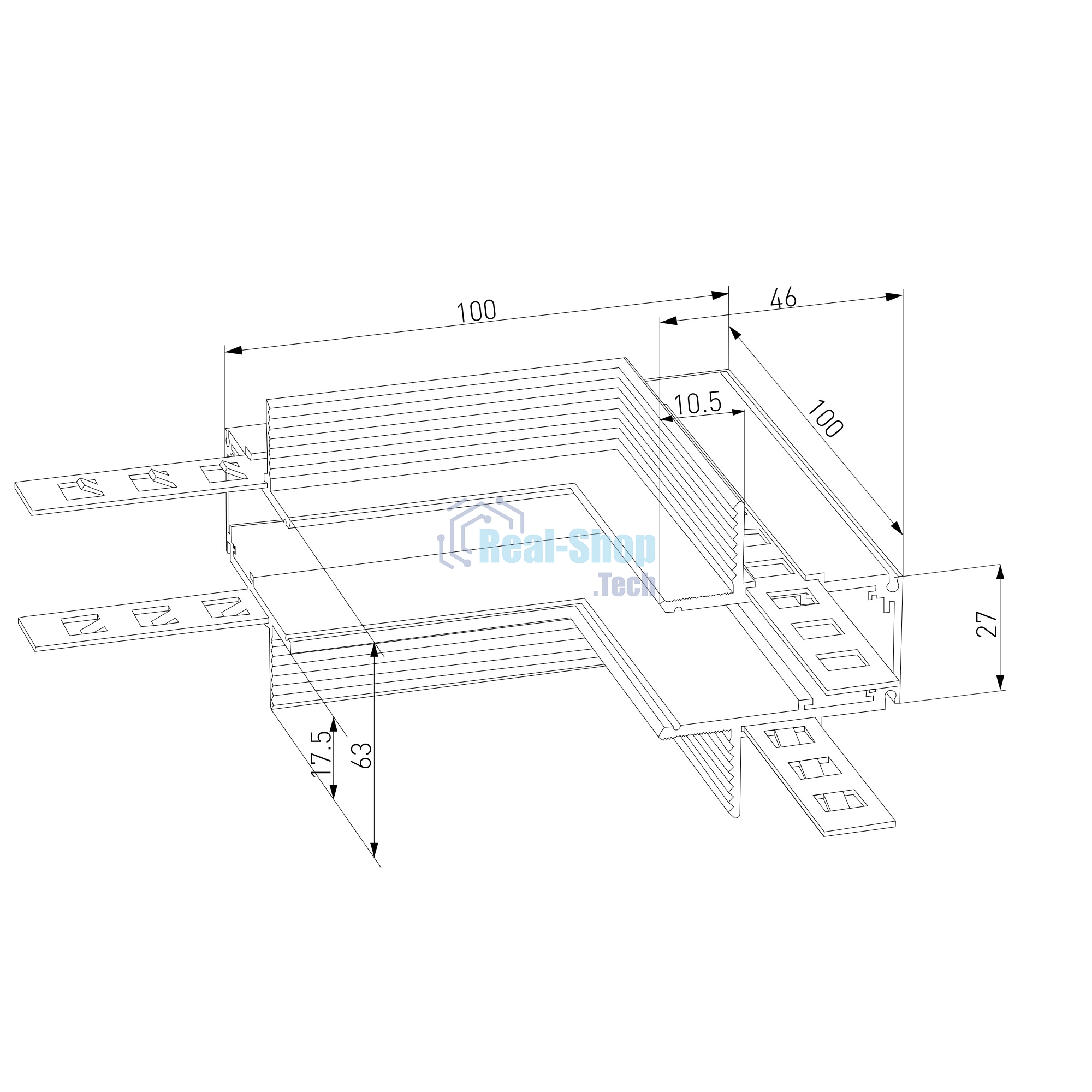 Slim Magnetic Коннектор угловой внутренний для встраиваемого шинопровода под ГКЛ 12,5мм (черный) 85211/00