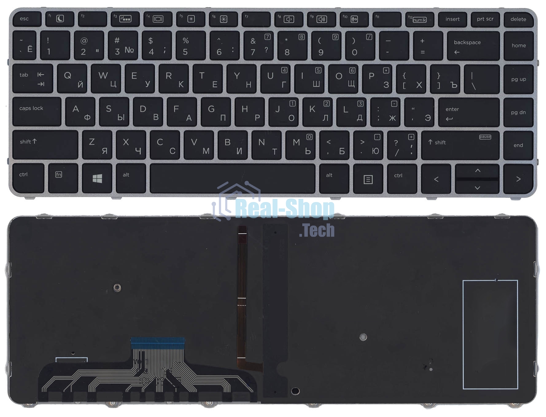 Клавиатура для ноутбука HP EliteBook Folio 1000 1040 G3 черная с сереристой рамкой и подсветкой