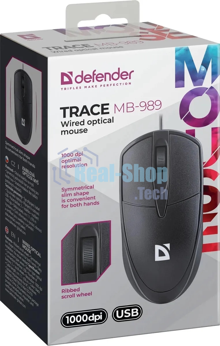Мышь проводная Defender Trace MB-989 черный, 1000 dpi, USB, кнопки - 3