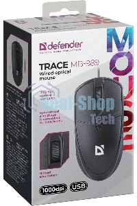 Мышь проводная Defender Trace MB-989 черный, 1000 dpi, USB, кнопки - 3