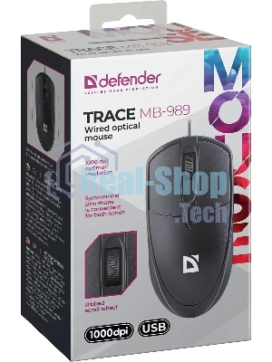 Мышь проводная Defender Trace MB-989 черный, 1000 dpi, USB, кнопки - 3