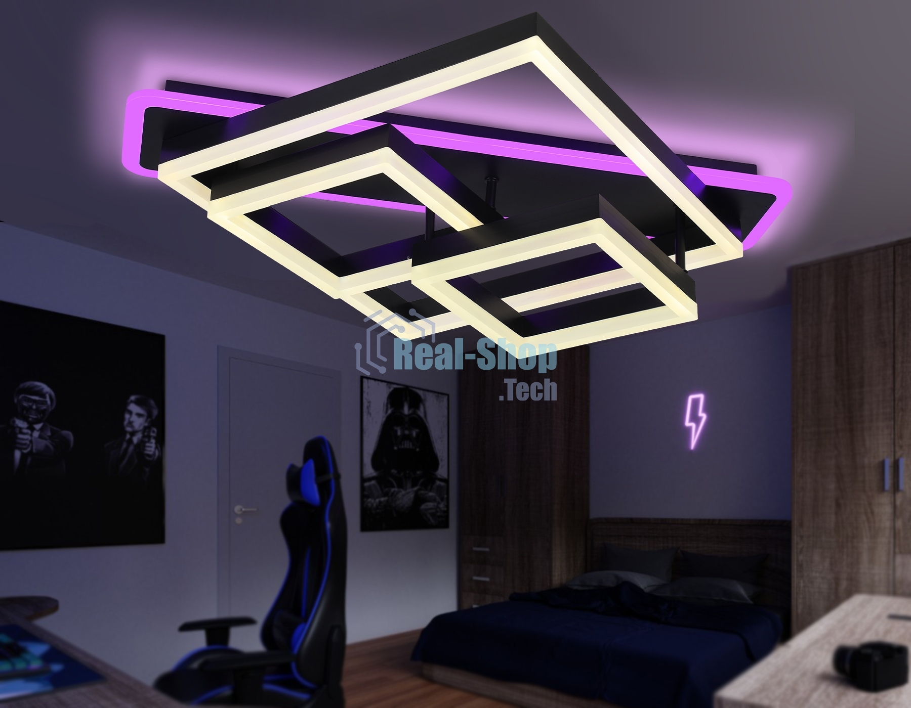Светильник Ambrella light FA8533 BK черный 132W 3000K-6400K+RGB 630*570*160 (ПДУ РАДИО 2.4G)