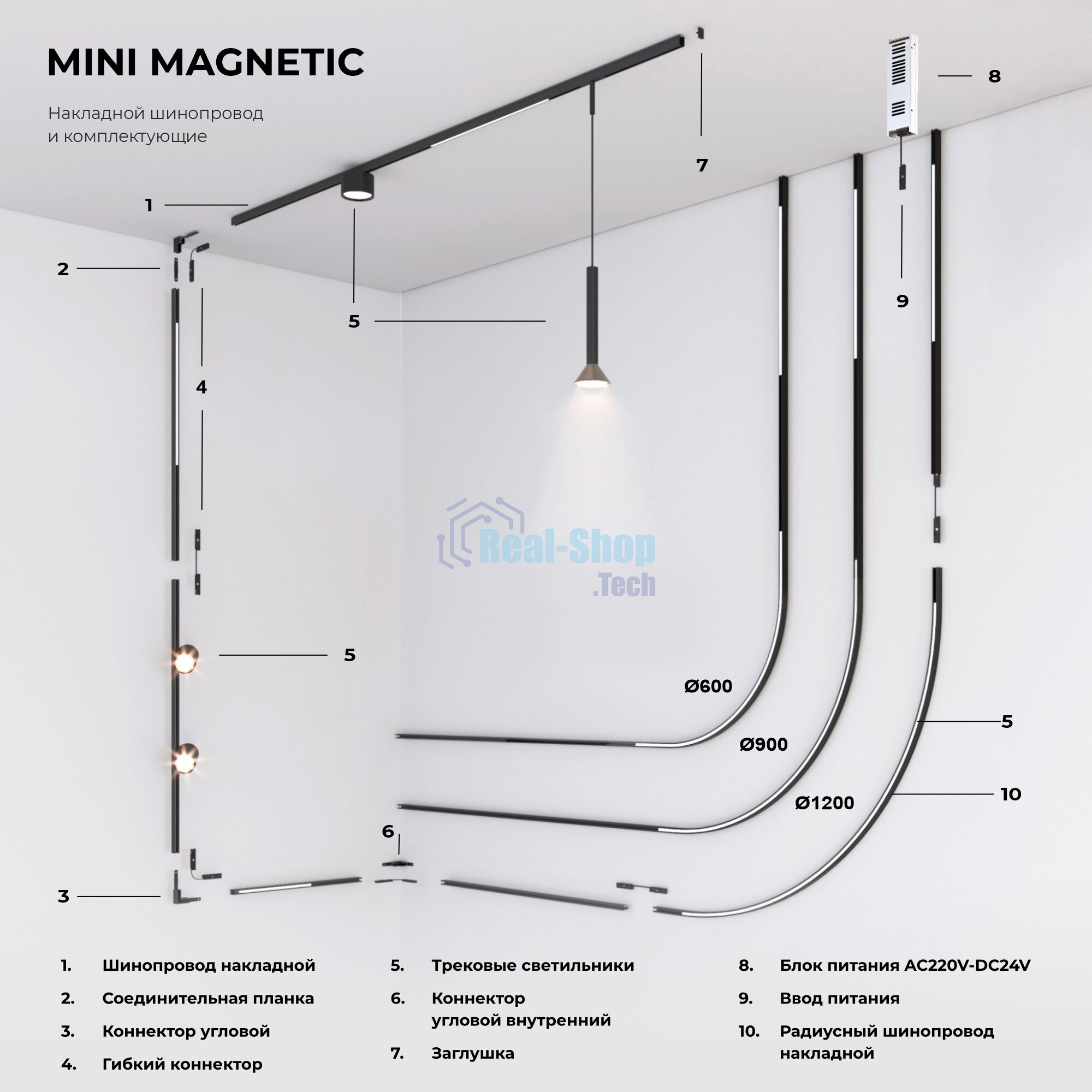 Mini Magnetic Коннектор угловой для накладного шинопровода (черный) 85179/00