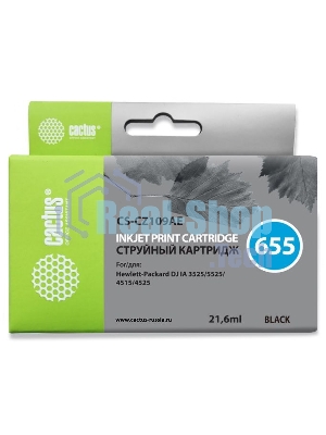 Картридж струйный Cactus CS-CZ109AE №655 черный (21,6 мл) для HP DJ IA 3525/5525/4515/4525