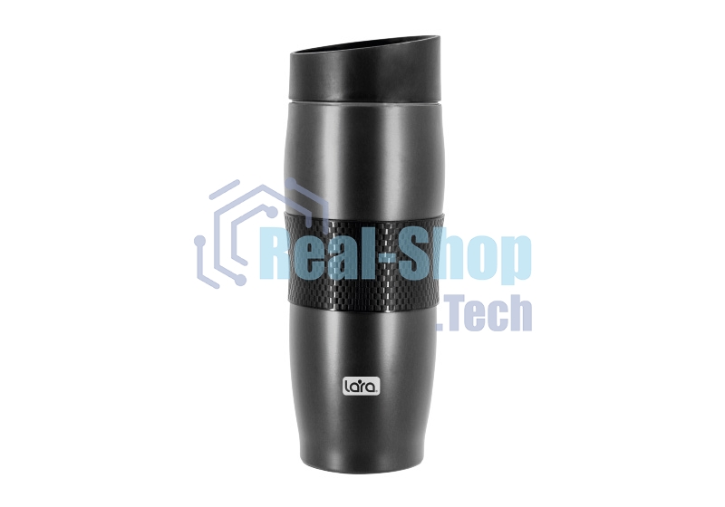 Термокружка LARA LR04-24 Black 380 мл, двойные стенки, вакуум, сталь/силикон, черный
