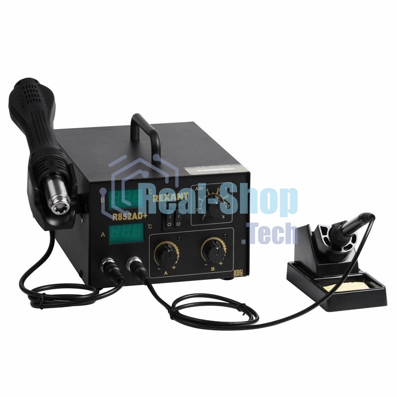 Паяльная станция Rexant, 2 в 1: паяльник+термофен, с цифровым дисплеем, 100-480 °С