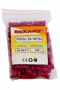 Клемма плоская Rexant полностью изолированная гнездо 5 мм 0.5-1.5 мм² (РППи-м 1.5-(4.8))