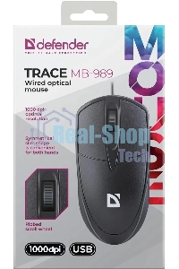Мышь проводная Defender Trace MB-989 черный, 1000 dpi, USB, кнопки - 3